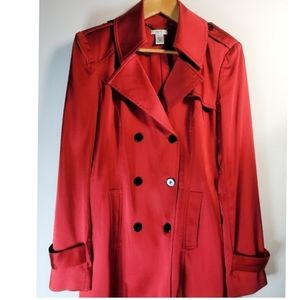 Caché Sliky Short Button Front Red Trench Coat Size Large